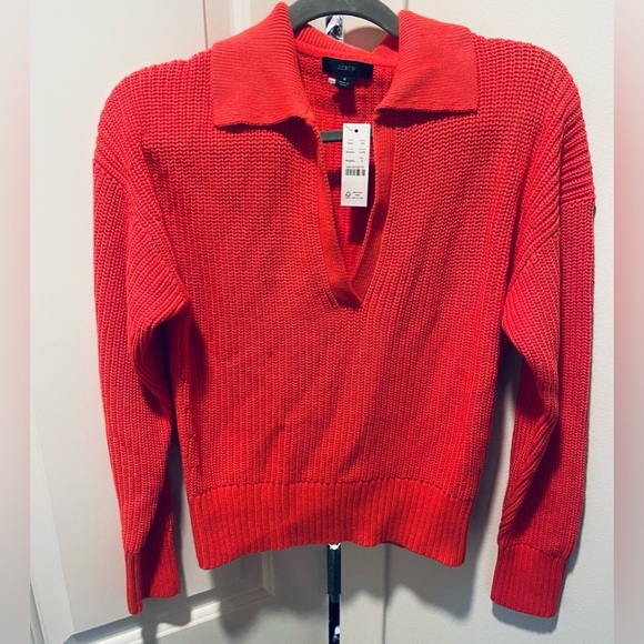 NEW WITH TAGS! J.Crew Collared Cotton Beach Sweater, Coral Color, Size Small - Picture 2 of 5